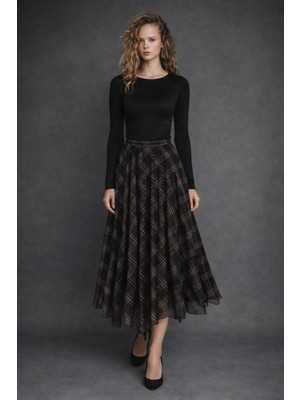 Rahat Kesim Desenli Pliseli Etek