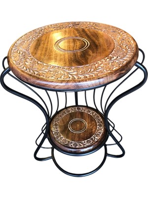 Otantik Çarşı Ahşap Ferforje Sehpa 2 Katlı 45X45X64 Cm.