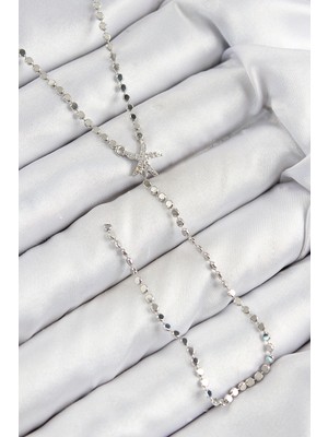 Datatek Pirinç Zirkon Taşlı Ezme Zincirli Deniz Yıldızı Model Gümüş Renk Y Kolye