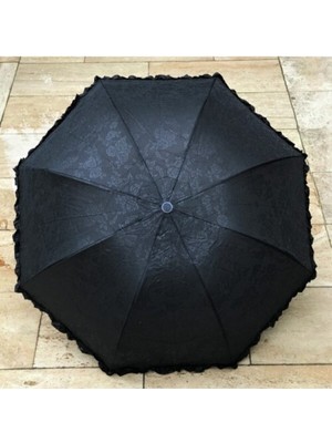 Normadia Şık Siyah Çiçek Desenli Hafif ve Dayanıklı Eşsiz Şemsiye