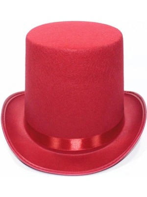 Renklime Kırmızı Fötr Şapka Sihirbaz Şapkası