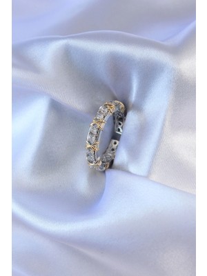 Renklime Gümüş Renk Zirkon Taşlı Gold Renk Detay Xoxo Kadın Yüzük