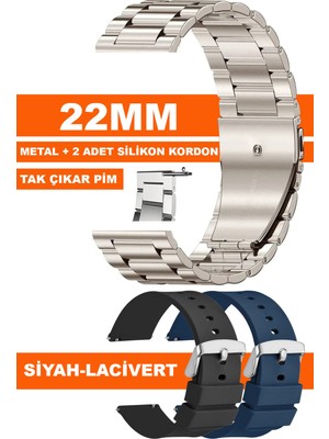 Trendburada Huawei Watch Gt Gt2 Gt3 Gt4 Gt5 Pro 46mm Xiaomi Redmi Watch 5 Active-Lite Saat Uyumlu 22mm Paslanmaz Çelik Metal Silikon Saat Kordonu Kayışı TB1