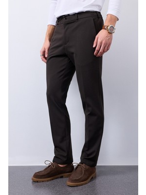Kahverengi Jogger Comfortable Esnek Ipli Interlock Örme Regular Fit Pantolon