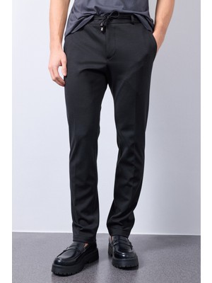 Siyah Jogger Comfortable Esnek Ipli Interlock Örme Regular Fit Pantolon