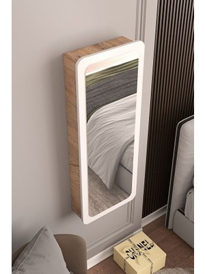 Macco Mobilya Takı Dolabı Aynalı Çok Amaçlı Hediyelik Takı Dolabı Atlantik Çam Gövde Beyaz Kapak