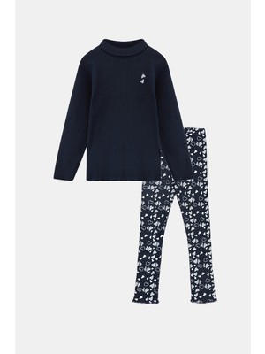Lovetti Koyu Lacivert Kalp Baskılı Kız Çocuk Kaşkorse Alt Üst Takım