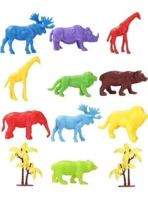 Renklime 669 Toy Play 12 Parça Renkli Mini Vahşi Hayvanlar Figür Seti 4-6 cm