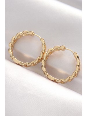 Renklime Pirinç Gold Renk Zincir Model Halka Küpe