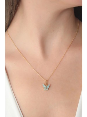 Datatek Gold Renk Su Yeşili Kelebek Figür Kadın Kolye