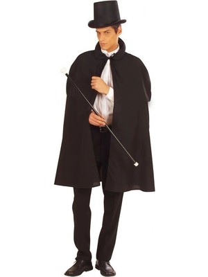 Renklime Siyah Sihirbaz Pelerini  ve Sihirbaz Şapkası  Yetişkin Boy