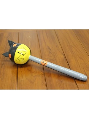 Renklime Ahşap Kedili Batman Marakas Tekli