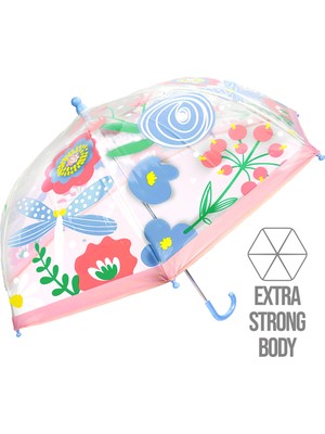 Normadia Renkli Çiçek Desenli Kız Çocuk Şeffaf Şemsiye