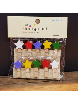 Renklime Yıldız Tasarımlı Mini Fotoğraf Mandalları