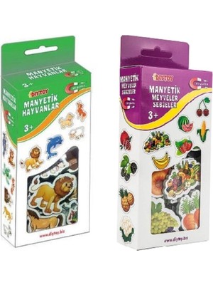 Renklime 2'li Buzdolabı Manyetik Hayvanlar Meyveler ve Sebzeler Magnet - Bultak Şablonu