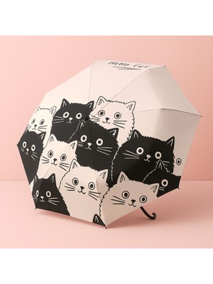 Normadia Katlanabilir Siyah Beyaz Kedi Karikatür Şemsiye, Uv Koruma, Pratik Kullanım