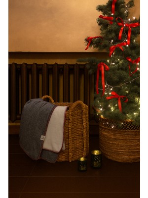 Barine Cozy Dekoratif Dikişli Arkası Peluşlu Koltuk Şalı Battaniye Gri