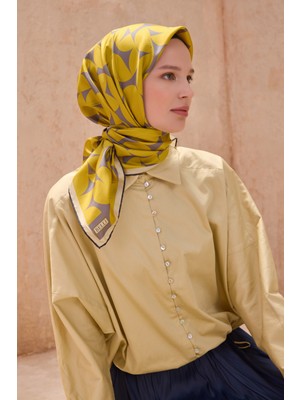 Belli Twill Ipek Eşarp 4117-33 Sarı, Gri