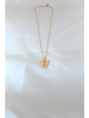 Datatek Gold Kaplama Sarı Renk Sedefli Kelebek Kolye