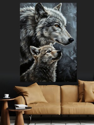 Tablomega Kurt ve Yavrusu Orman Dekoratif Kanvas - Mdf Ahşap Tablo