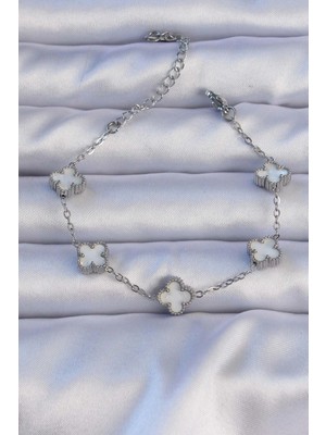 Renklime 316L Çelik Gümüş Renk Sedefli Baby Boy Yonca Model Bileklik