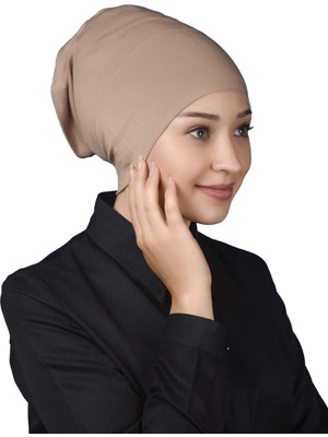 Altobeh Hazır Pratik Geçmeli Uzun Boru Tesettür Bonesi - Koyu Bej