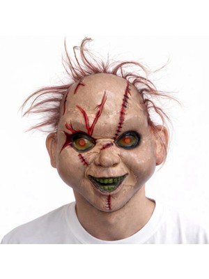 Datatek Saçlı Chucky Korku Maskesi – Gerçekçi Dikişli ve Detaylı Maske