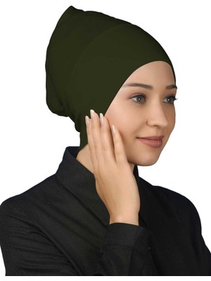 Altobeh Hazır Pratik Geçmeli Uzun Boru Tesettür Bonesi - Haki