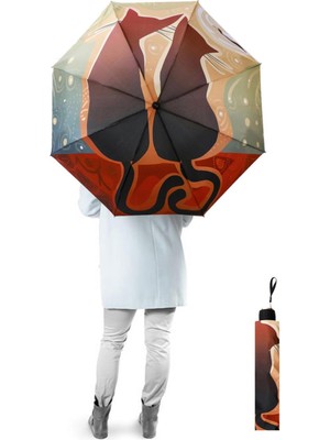 Normadia Kedi Desenli Yarasa Model 8 Telli Rüzgar Dayanıklı Manuel Şemsiye