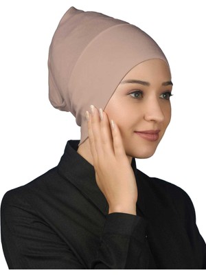 Altobeh Hazır Pratik Geçmeli Uzun Boru Tesettür Bonesi - Pudra