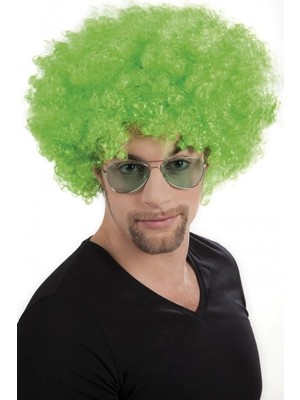 Renklime Yeşil Renk Kıvırcık Afro Bonus Peruk