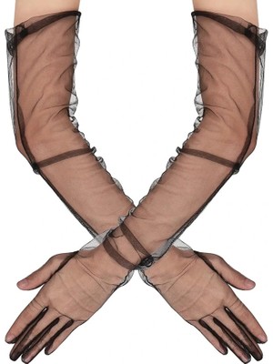 Renklime Uzun Boy Likralı Siyah Yetişkin Mega Tül Eldiven