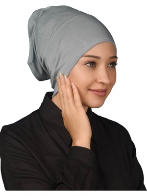 Altobeh Hazır Pratik Geçmeli Uzun Boru Tesettür Bonesi - Gri