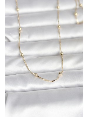 Erbilden Erb cm 14K Gold Renk Kesme Çubuk Zincir Topçuklu Model 60 cm Kadın Kolye