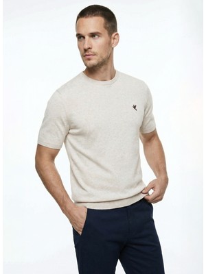 Fabrika Bisiklet Yaka Regular Fit Melanj Bej Erkek Kazak F6SM-KZK 2811