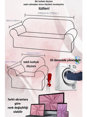 UY STYLE Likrali Koltuk Kılıfı ,esnekli Lastikli Koltuk Örtüsü Pitikare Desen 3+3+1+1takım