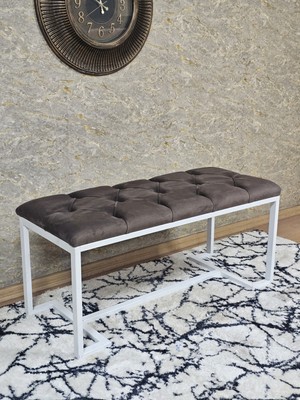 Sevinç Mobilya Beyaz Boyalı - L - Ayaklı 100 cm x 38 cm Oturak - Bench - Makyaj Taburesi - Makyaj Oturak
