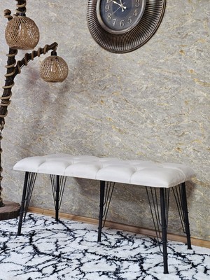 Sevinç Mobilya Metal Siyah Tel Ayaklı 100 cm Puf Bench - Puf - Bench - Oturak - Mutfak Oturağı - Antre Oturağı