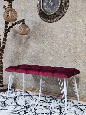 Sevinç Mobilya Metal Beyaz Tel Ayaklı 100 cm Puf Bench - Puf - Bench - Oturak - Mutfak Oturağı - Antre Oturağı