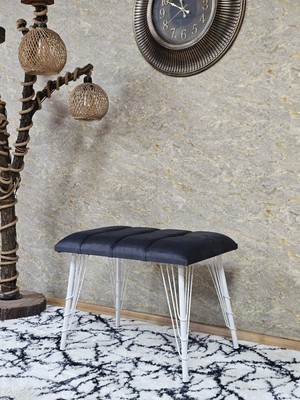 Sevinç Mobilya Metal Beyaz Tel Ayaklı 60 cm Puf Bench - Puf - Bench - Oturak - Mutfak Oturağı - Antre Oturağı