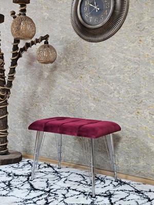 Sevinç Mobilya Metal Krom Tel Ayaklı 60 cm Puf Bench - Puf - Bench - Oturak - Mutfak Oturağı - Antre Oturağı