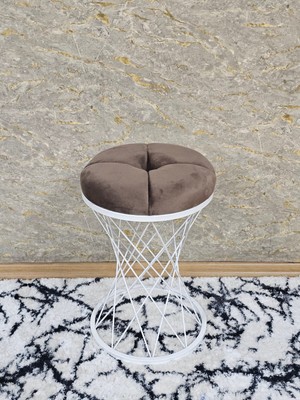 Sevinç Mobilya Yuvarlak Beyaz Boyalı Puf Oturak - Bench - Ayak Ucu Oturak - Beyaz Boyalı Tabure - Makyaj Oturak