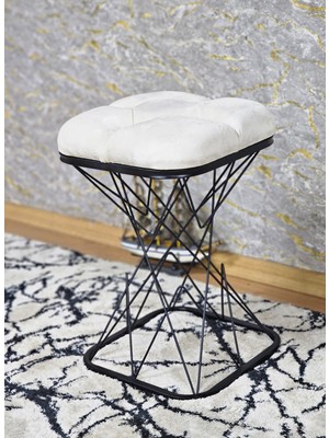 Sevinç Mobilya Kare Siyah Boyalı Krem Puf & Bench Puf Oturak - Bench - Ayak Ucu Oturak - Tabure - Makyaj Oturak