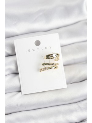 Renklime Gold Renk Zirkon Taşlı Pirinç Kıkırdak Küpe