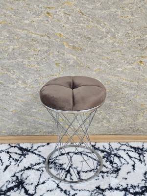 Sevinç Mobilya Yuvarlak Krom Kaplama Puf Oturak - Bench - Ayak Ucu Oturak - Tabure - Makyaj Oturak