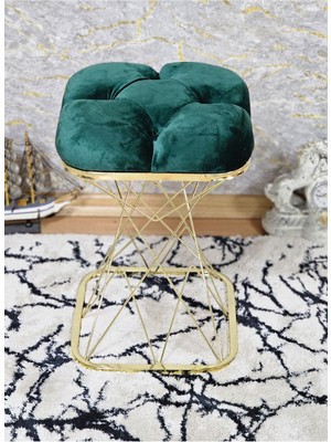 Sevinç Mobilya Kare Gold Kaplama Yeşil Puf Oturak - Bench - Ayak Ucu Oturak - Tabure - Makyaj Oturak