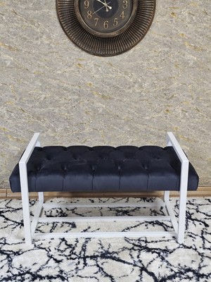 Sevinç Mobilya Beyaz Boyalı Metal 80 cm Puf Bench - Antre Puf - Hol Bench - Puf - Oturak - Bench