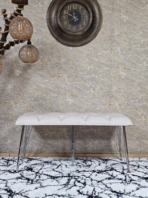 Sevinç Mobilya Metal Krom Tel Ayaklı 100 cm Puf Bench - Puf - Bench - Oturak - Mutfak Oturağı - Antre Oturağı