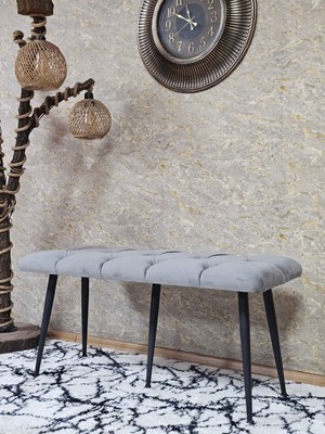 Sevinç Mobilya Siyah Boyalı Siyah Oturaklı Metal Sivriltme Ayaklı Babyface Puf & Bench & Oturak