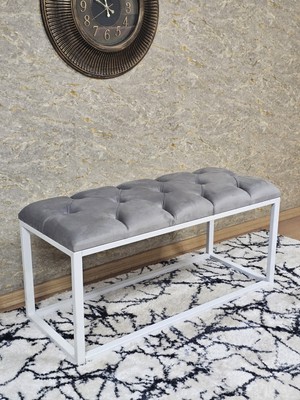 Sevinç Mobilya Beyaz Boyalı Diktörtgen 100 cm x 40 cm Oturak Puf - Bench - Makyaj Oturağı - Oturak